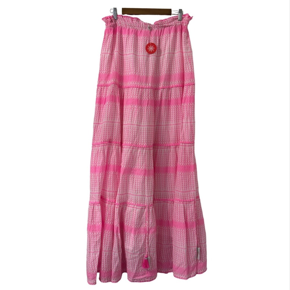 Anthropologie Tessora‎ Luella Maxi Dress M Pink Strapless Tassels Resortwear